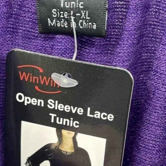 NWT Women’s Sweater‎ XL Purple Open Sleeve Lace Tunic Super Soft Pullover - Picture 3 of 10